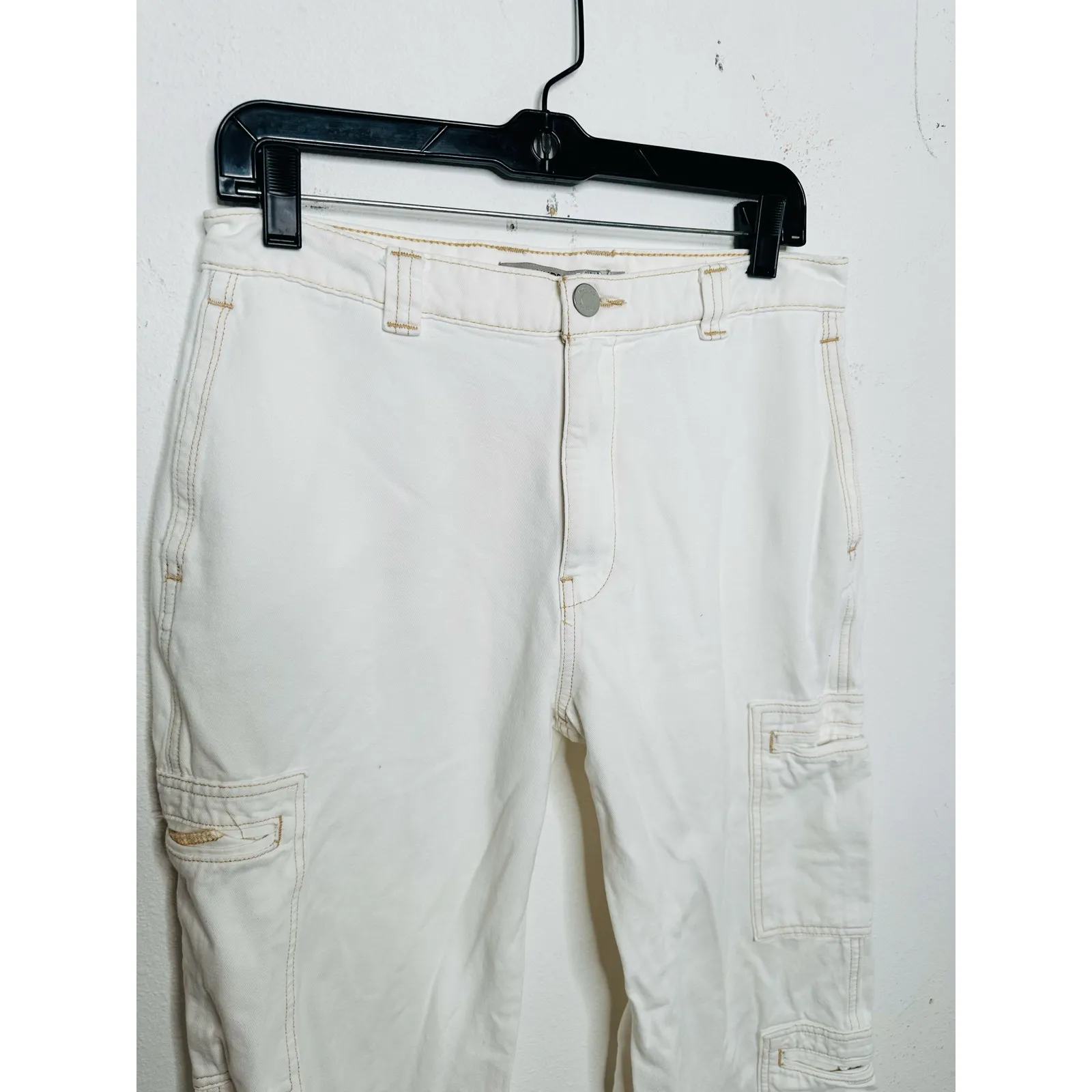 HUDSON White High-Rise Cargo Welt Pockets Wide Leg Loose Fit Jeans Size 27 - Image 10
