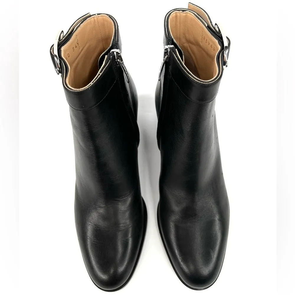 Sergio Rossi Women's Black Leather SR Logo Buckled Ankle Booties Size EU 34.5 - Image 7