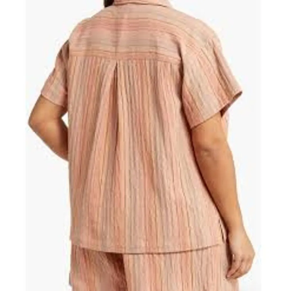 Madewell Linen Blend Stripe Camp Shirt Red Rust Havana Style NWT Size XS $79.50 - Image 3