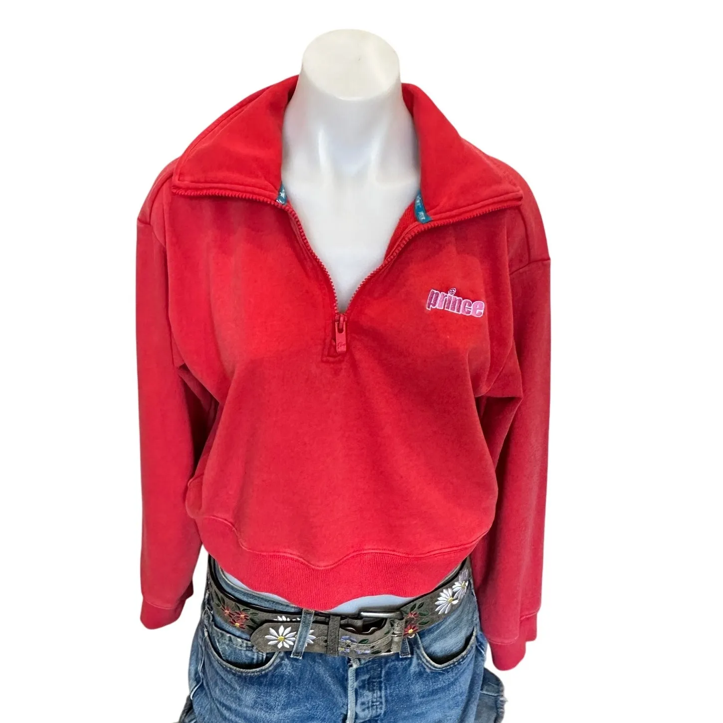 Prince Pickleball Sweatshirt Quarter Zip MEDIUM Logo Preppy Cropped Orange Retro - Image 4