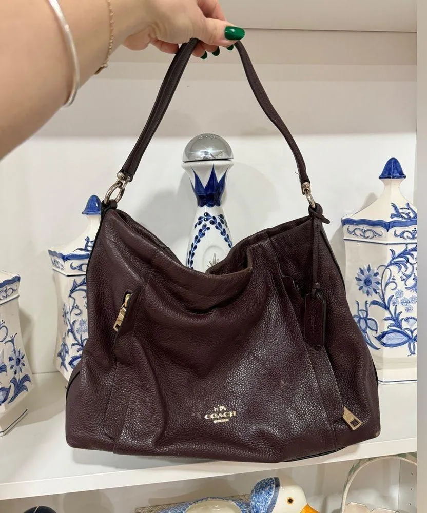 Coach Scout Hobo shoulder bag pebble leather pockets plum chocolate brown - Image 2