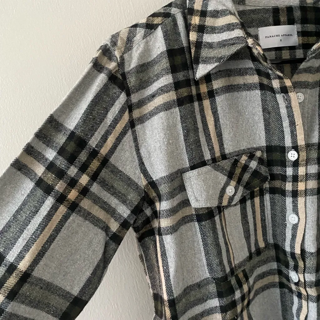 Panache NWOT  Apparel Gray Black Plaid Cabincore 100% Cotton Button Down Size S - Image 5