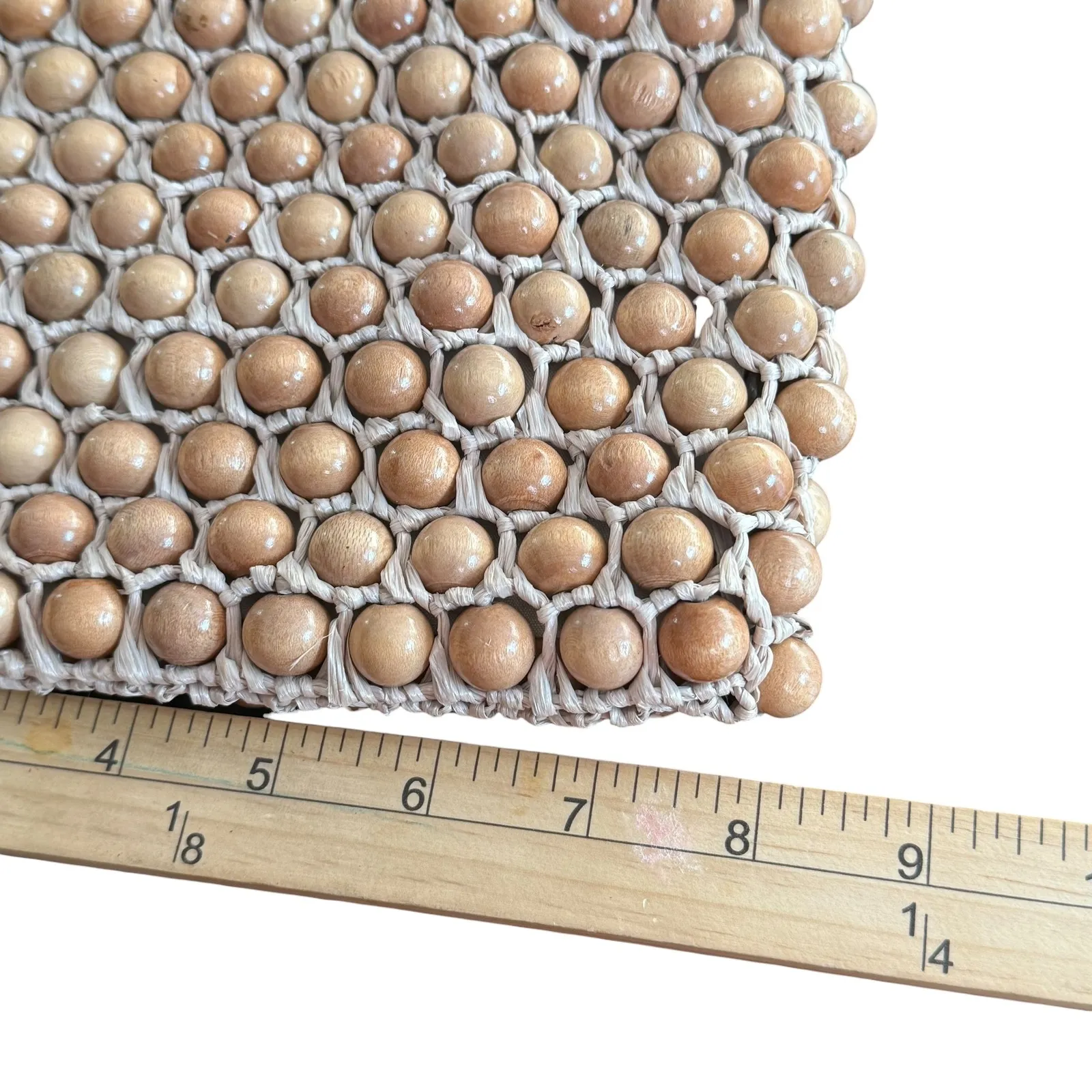 Vintage‎ Beaded Handbag Natural Wood Raffia Woven Made in Japan Brown BOHO Retro Tan - Image 13