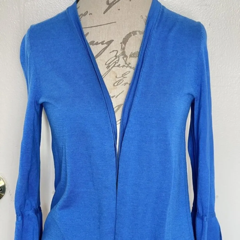 Talbots Womens Open Cardigan Knit Blue Sz Small Spring Easter Flared Slit Sleeve - Image 5