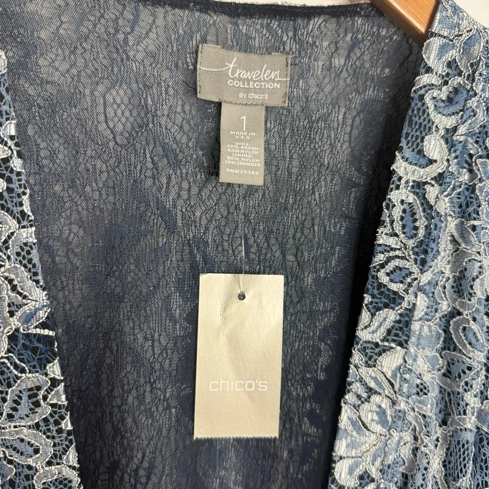 NWT Chico's Travelers Ellie Lace Open Front Jacket In Blue Size Medium Chico's 1 - Image 3