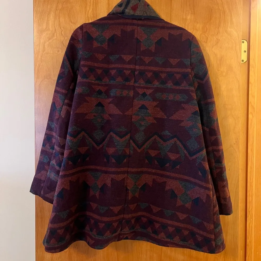 Womens Maroon Multi Open Front Aztec Print Jacket Cardigan Medium - Image 7
