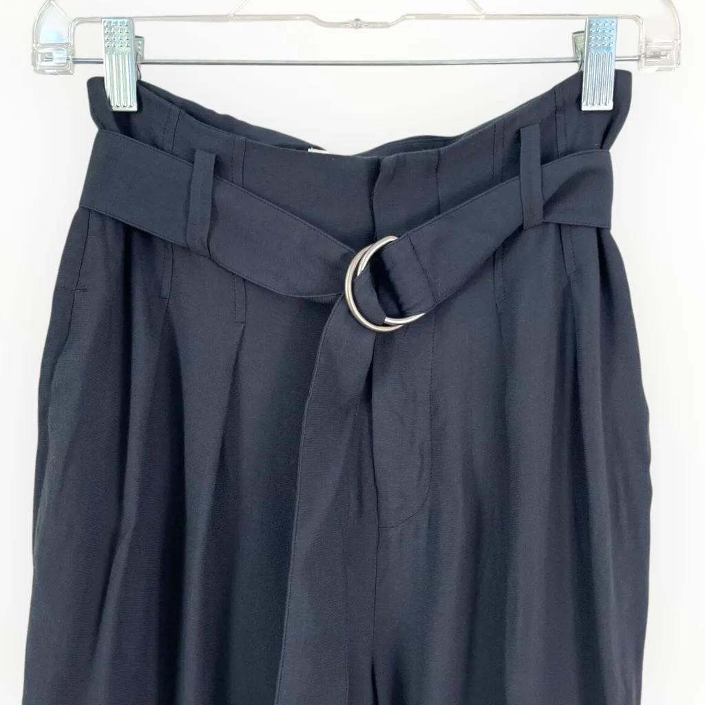 Joie Navy Blue High Waist Paperbag Pleated Taper Leg Slacks Pants Trousers S /XS - Image 3