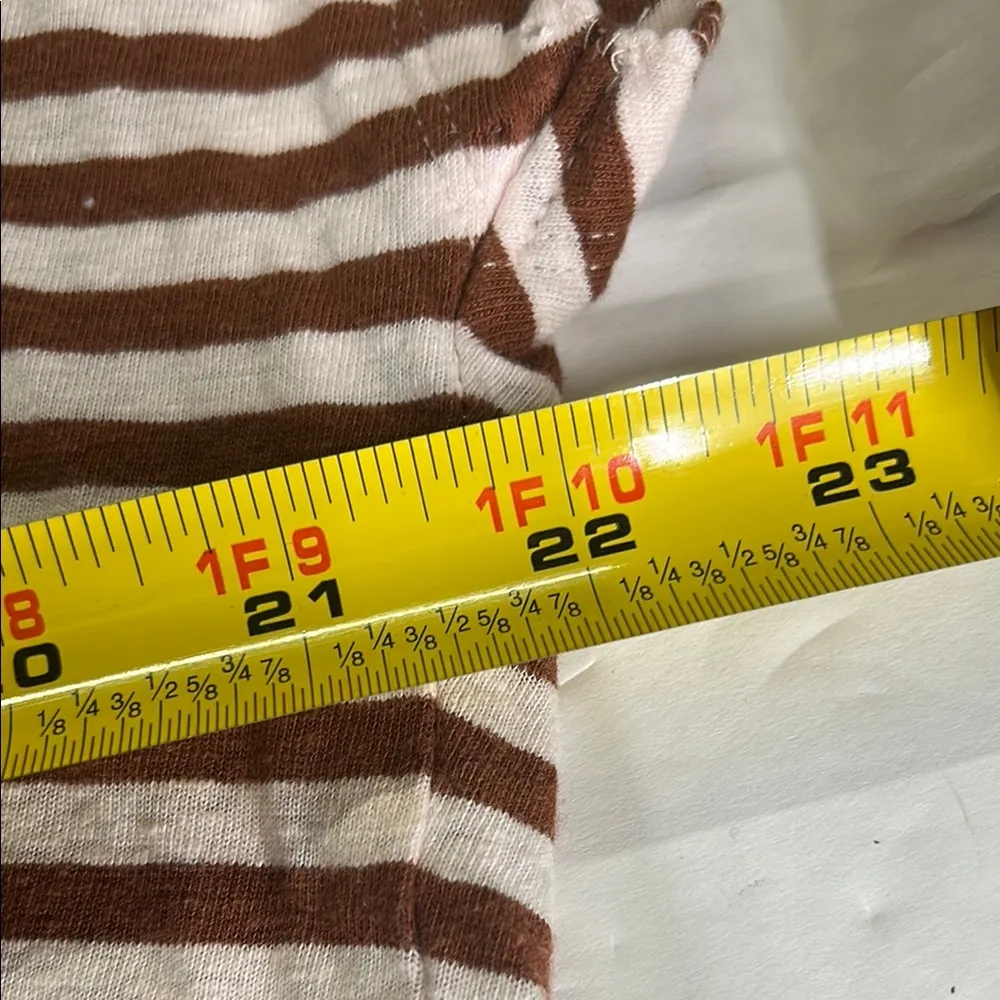 J. Jill Brown and White Boxy striped linen blend cap Sleeve Tee v - Image 8