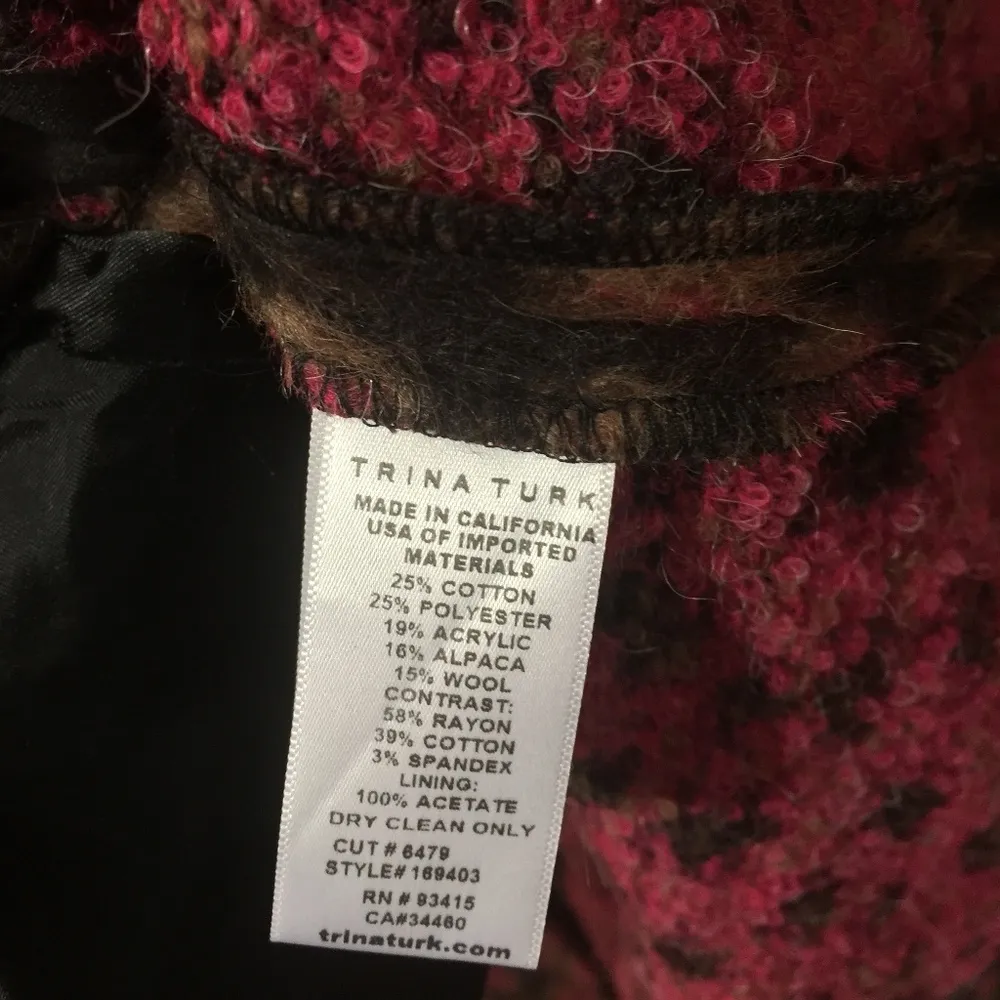 Trina Turk women's size 2 large snap button cheetah print warm textured pea coat - Image 4