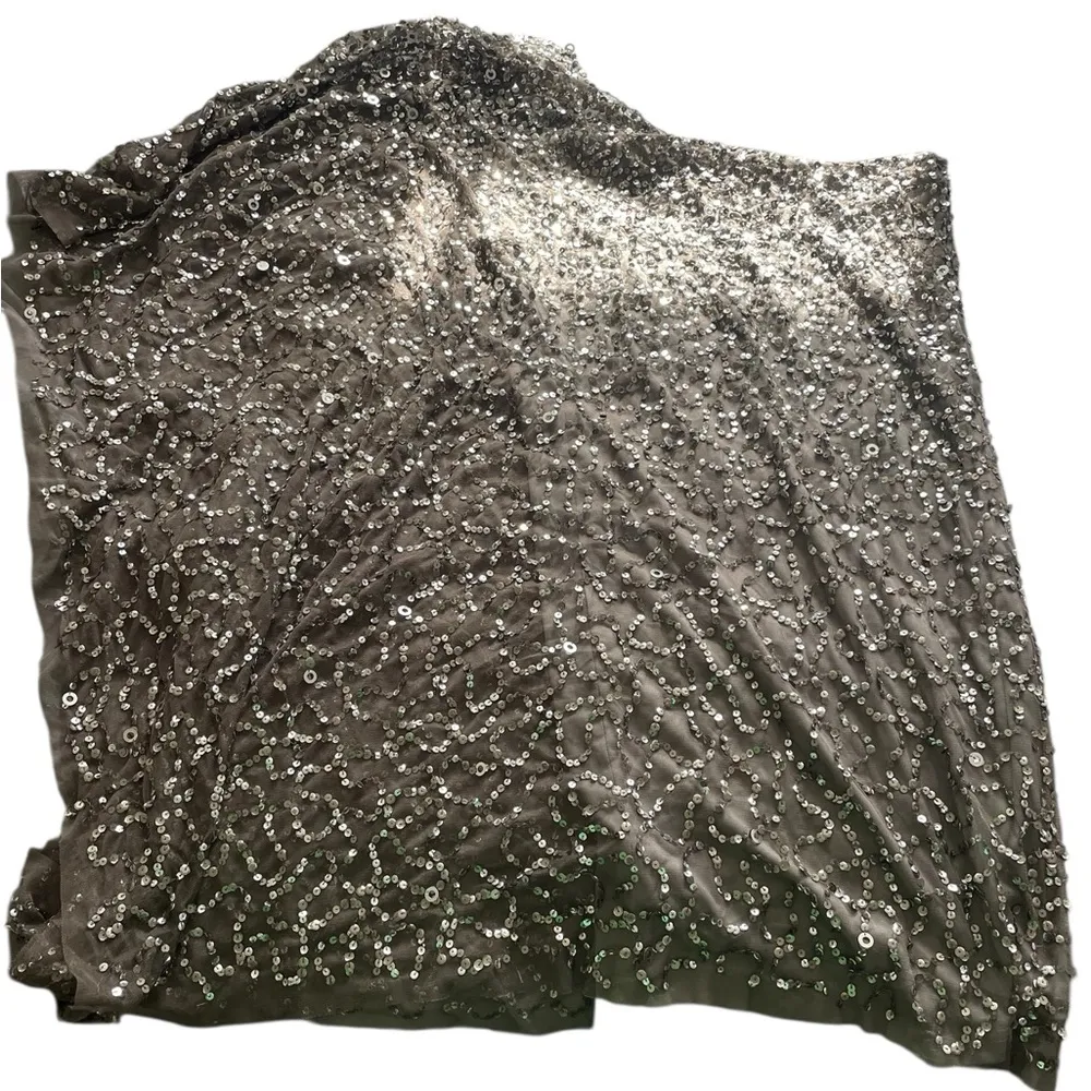 EUC Adriana Papell One Shoulder Gray Sequined Tunic Top Sparkly Formal Glam PM - Image 2