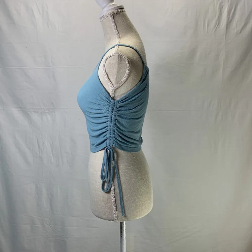 ROMWE Light Blue Ruched Cropped Tank Top Size 4 - Image 3