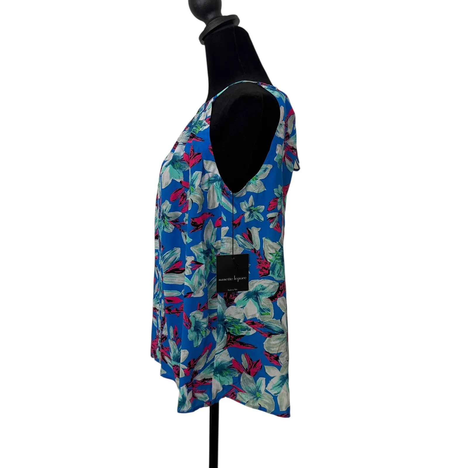 Nanette Lepore Lily Tank 100% Silk Top Size S Blue Cut Out Resort Wear Flowy NEW - Image 3