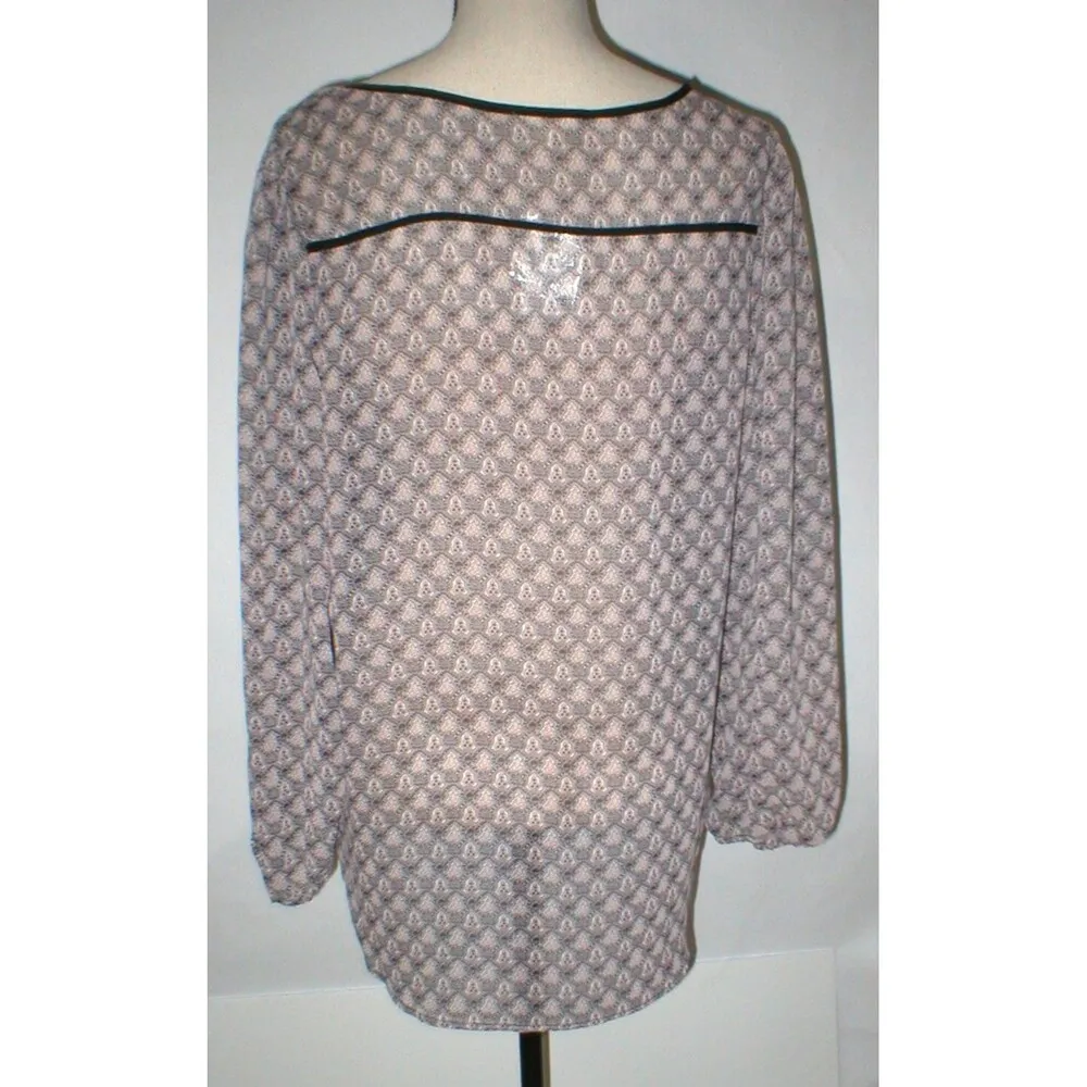 New Womens Pleione Blouse Top Black Tan White Office Work L Peasant Long Sleeve - Image 3