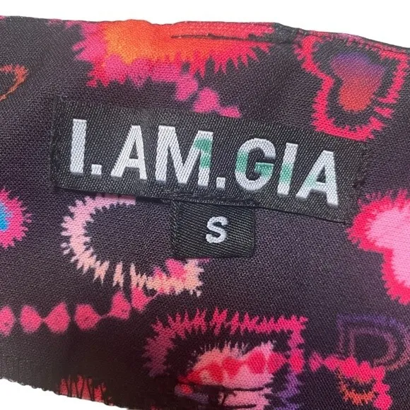 I Am Gia Size S Rylee Cropped Flare Pants Hearts Print Maximalist‎ Kawaii Rave - Image 3