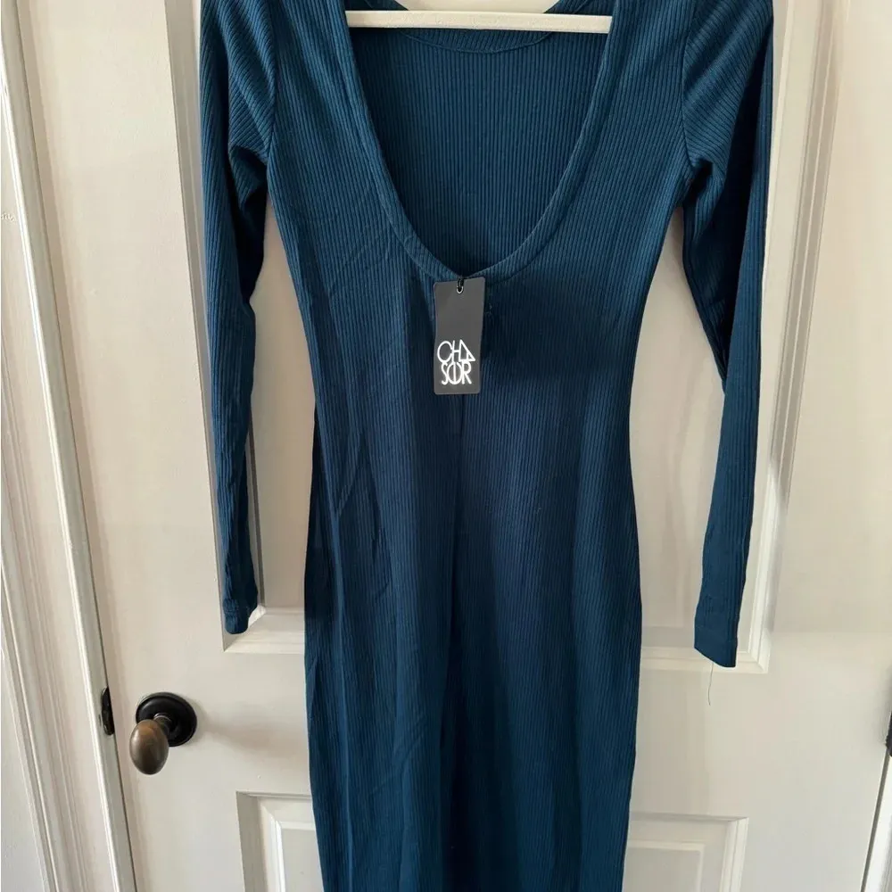 Chaser Cozy Ribbed Long Sleeved Scoop Back Bodycon Dress ~ S ~ Amalfi ~ NWT! - Image 5