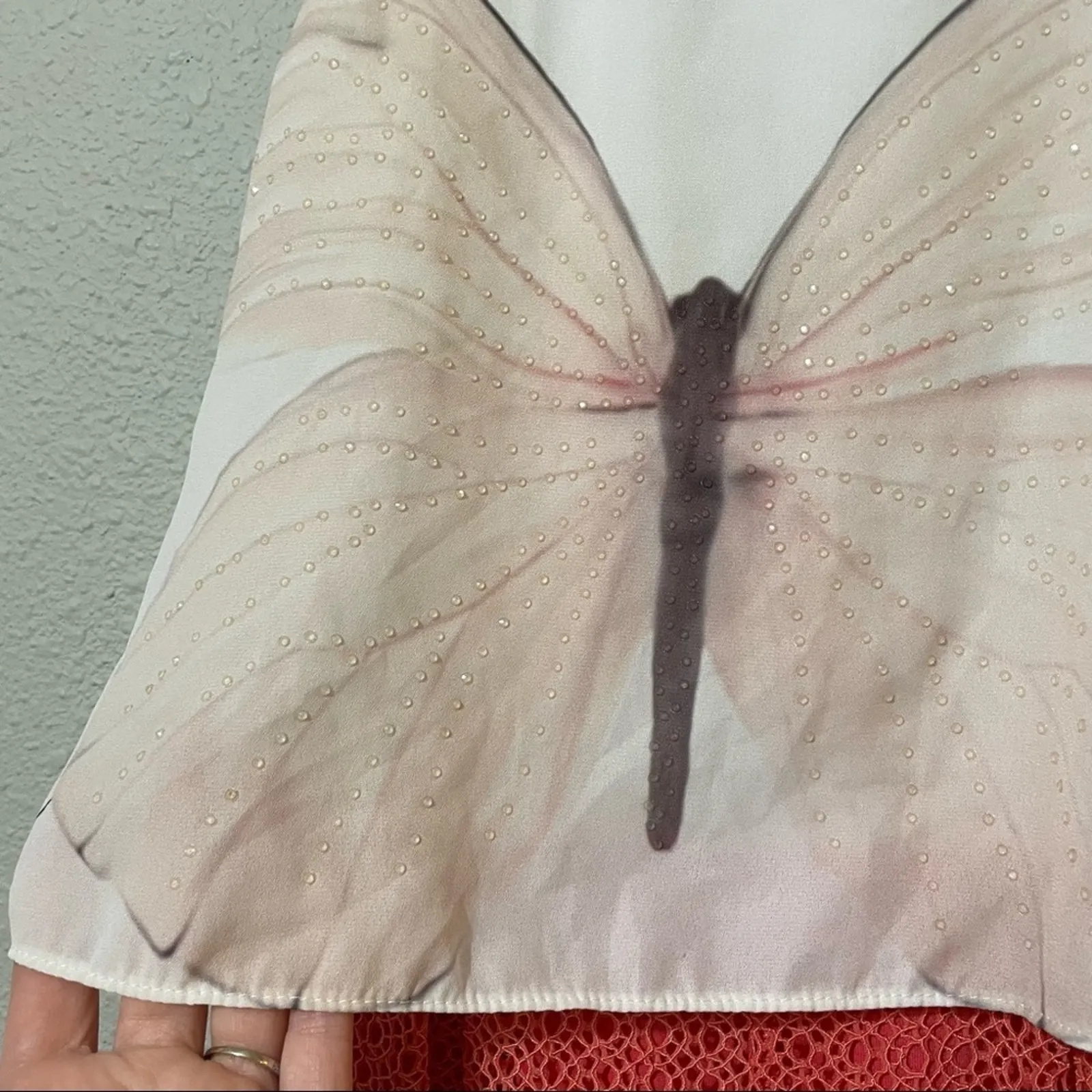 Vic & Vicky Butterfly Y2K Crochet Bottom Romper Sleeveless Womens XS Orange - Image 4