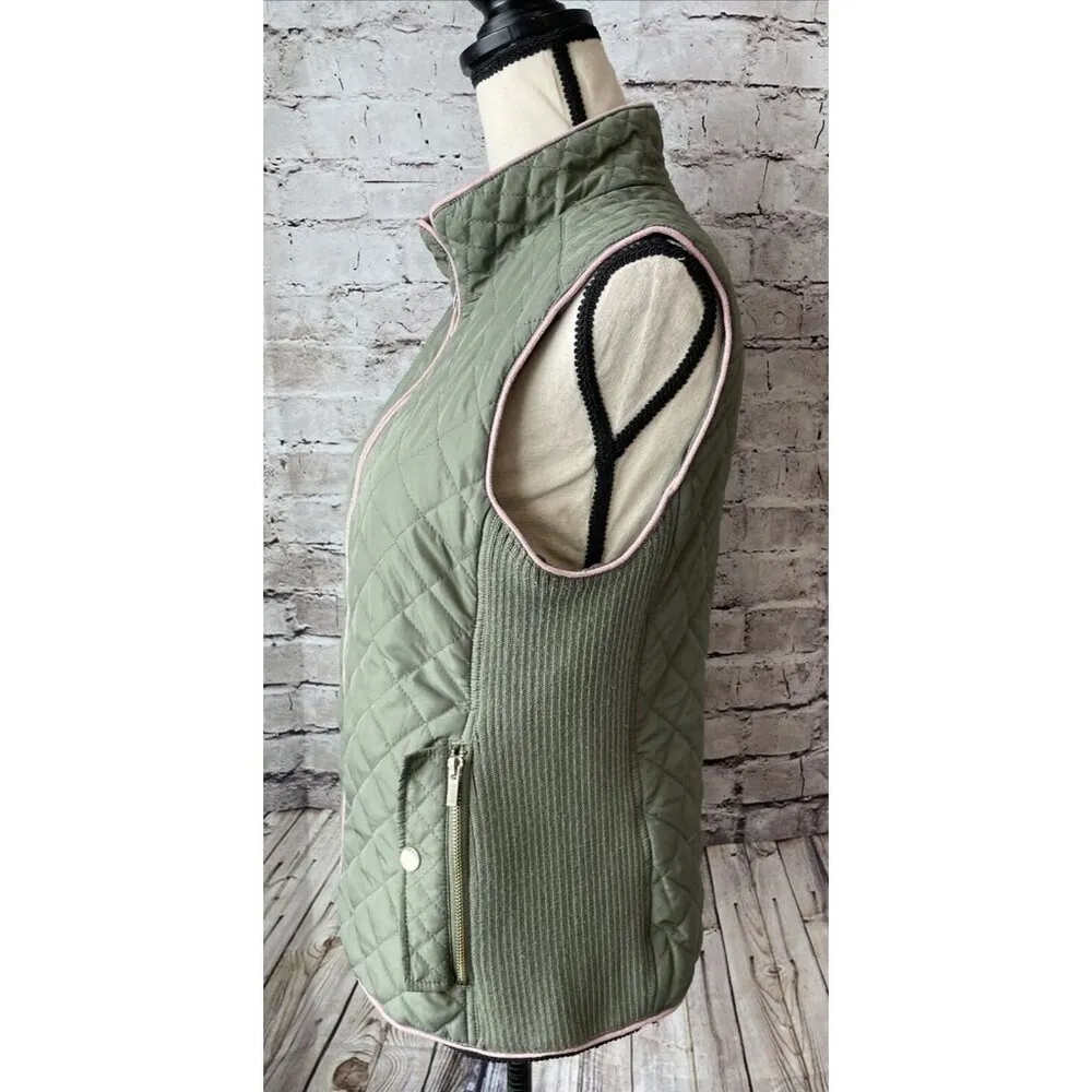 Francesca's Mi‎ Ami Green Quilted Zip Vest Womens S Casual - Image 2