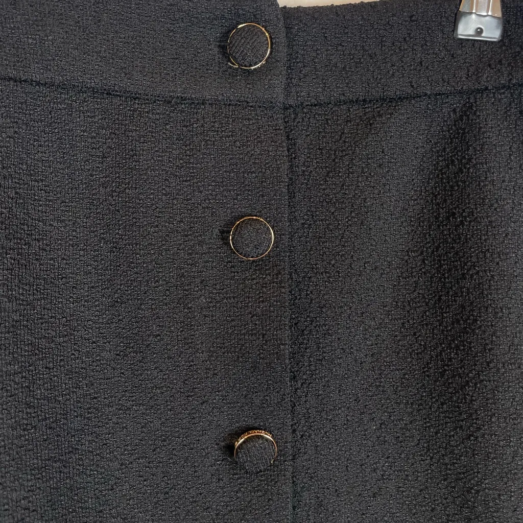 Michael Kors Black Textured Mini Skirt with Gold Buttons Old Money Quiet Luxury - Image 2