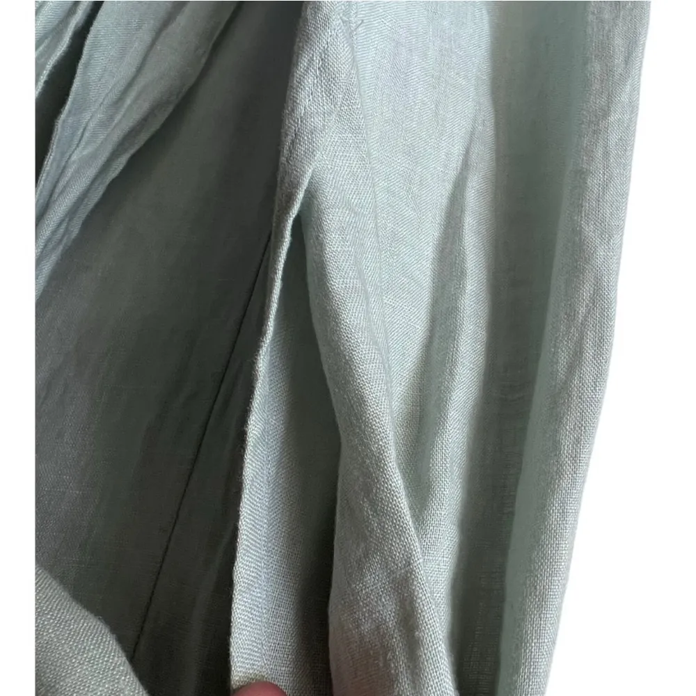 100% LINEN jumpsuit VINCE CAMUTO Sleeveless Bow Tie Mock Neck green SIZE L. - Image 4