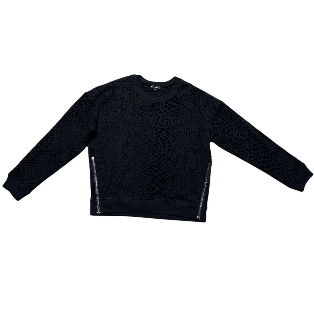 Rails Women's Black Animal Print Sweatshirt XS Marlo Flocked Cobra Pattern - Image 3