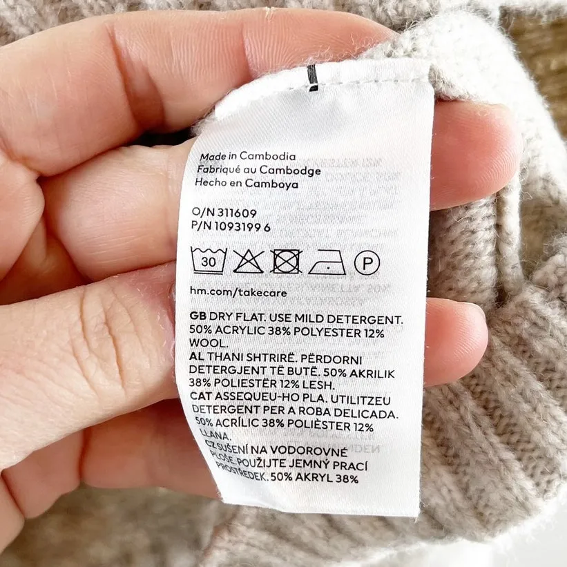 H&M Fine Knit Long Sleeve Polo Collared Pullover Sweater Tan Beige XS - Image 5