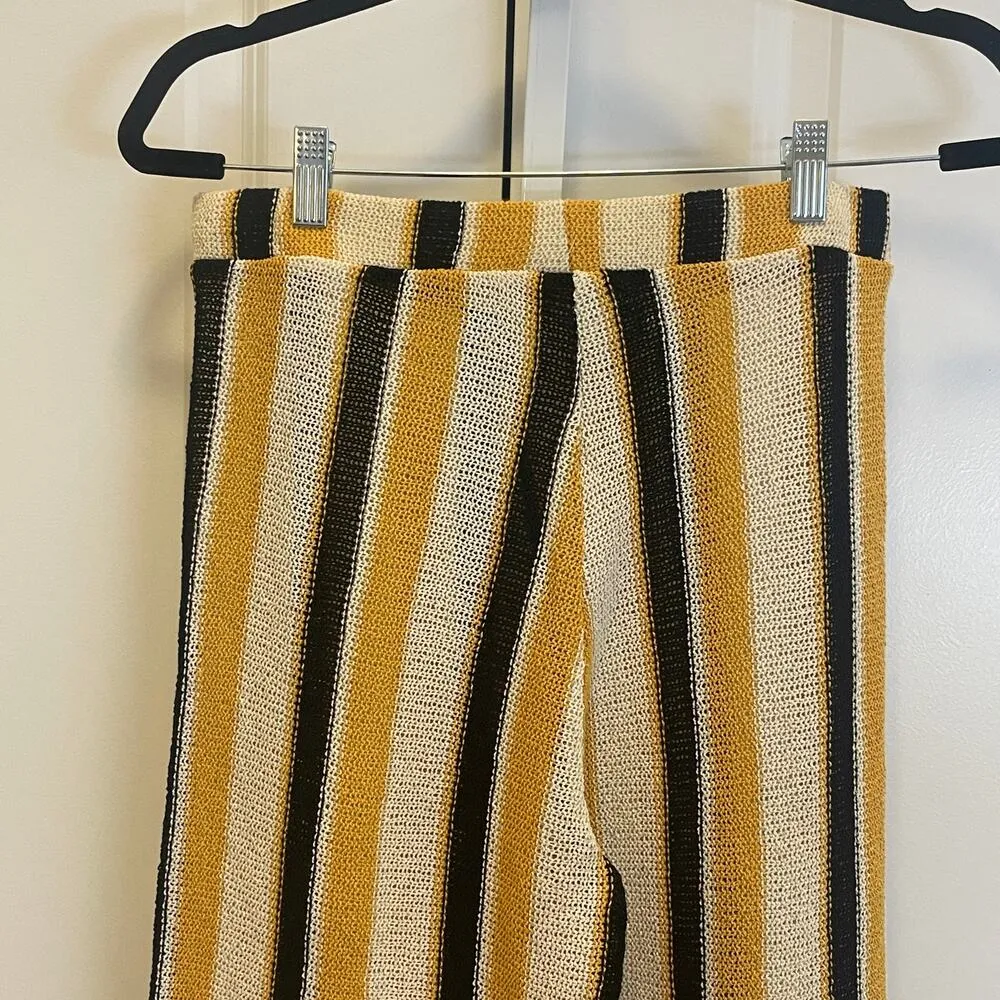 NWT Zara Stripe Crochet Pants - Women Size M - Black/Yellow/Cream - Image 5