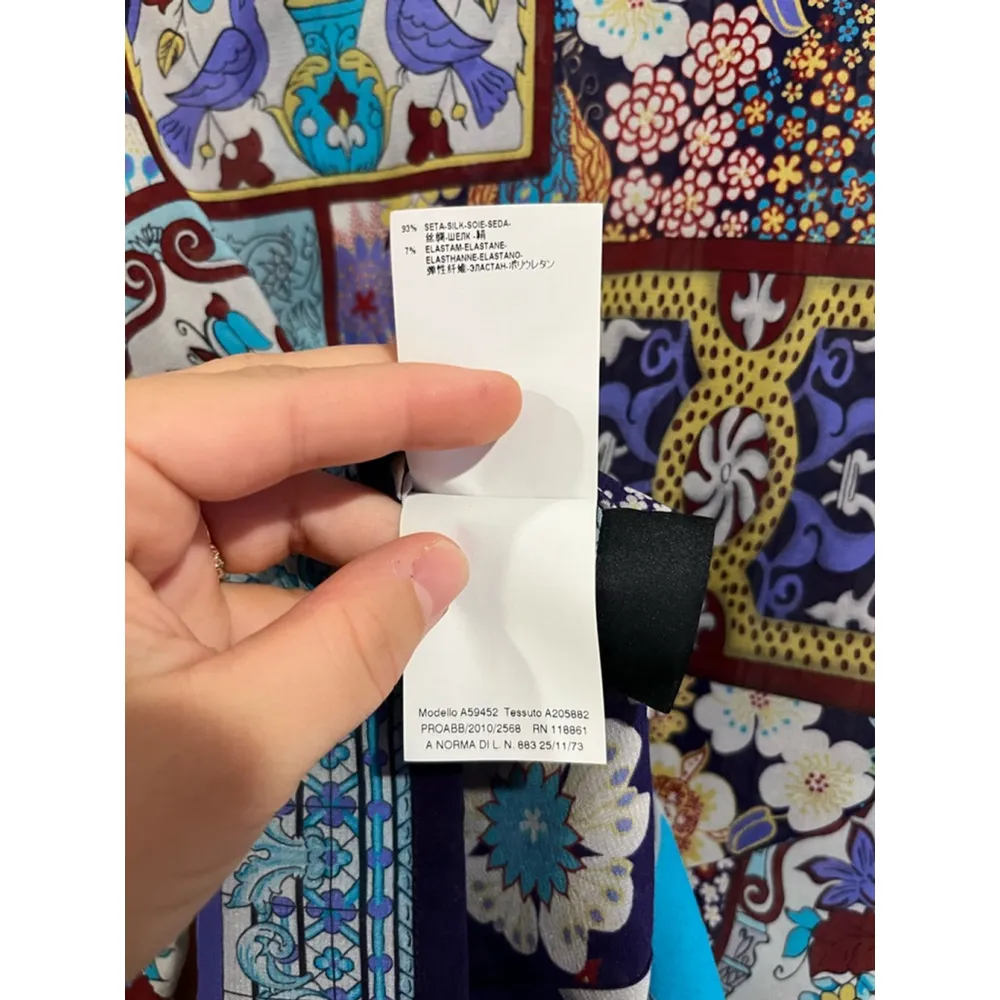 Women’s Versace Art To Wear Floral Geometric Patchwork Silk Button Down - Image 10