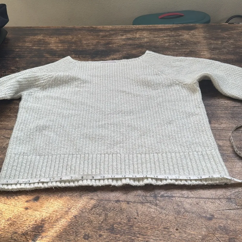 Womens Shimmer Raglan Long Sleeve Ballet Neck Rib Metallic Sweater M  wool blend - Image 12