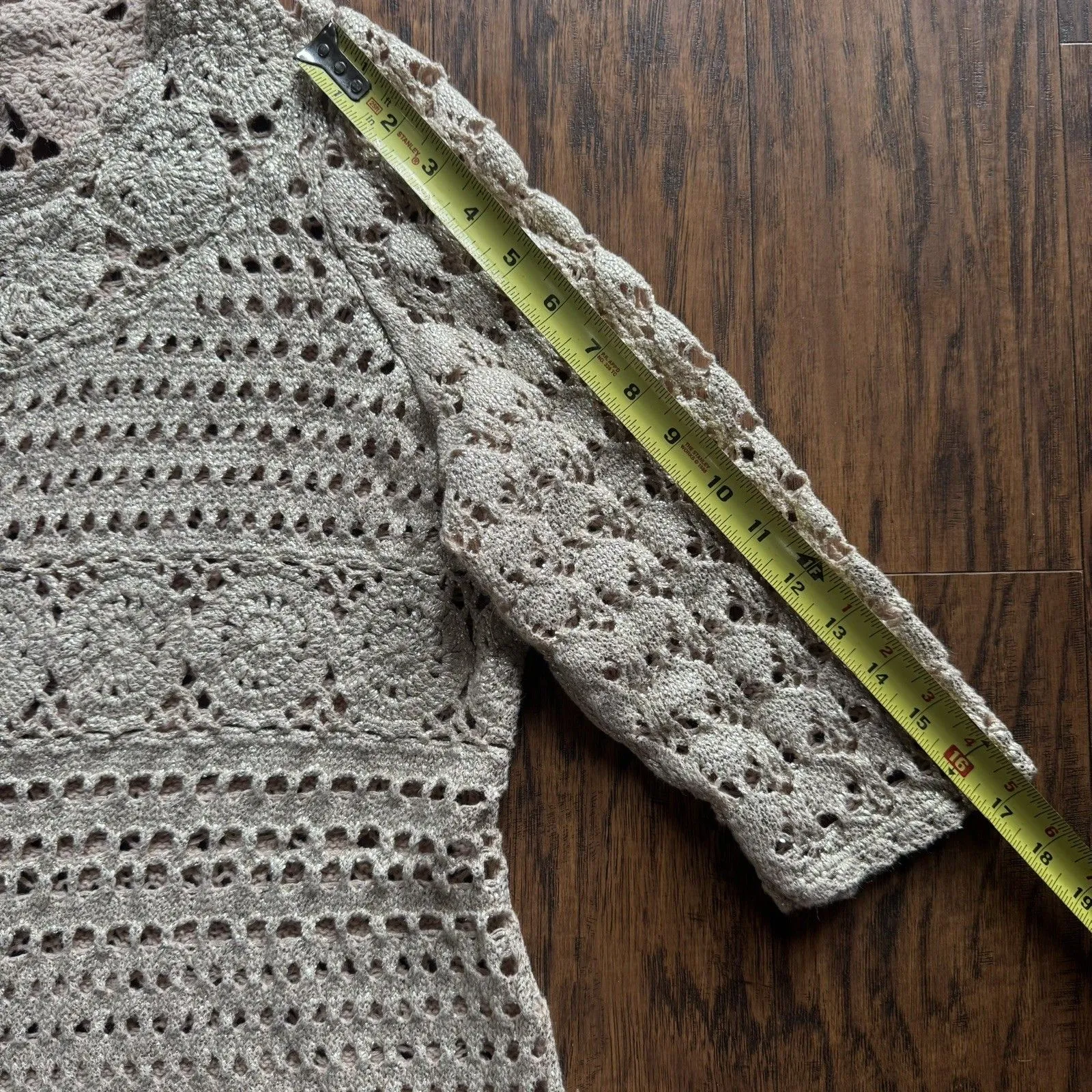Chicos Crochet Cardigan 3/4 Sleeve Galina Glimmer Champagne Size 2 XL - Image 12