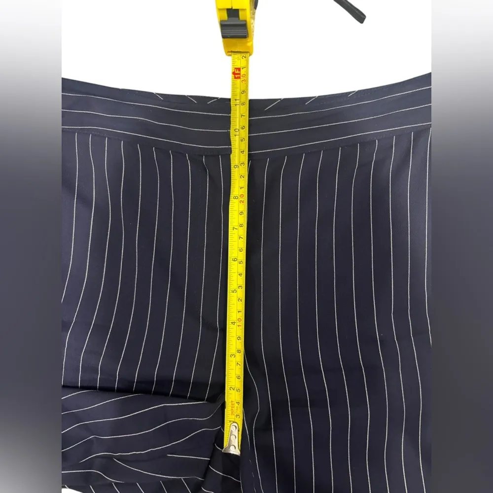 St John Pants Women 10 Navy Blue White Striped Wool Blend Wide Leg Trousers - Image 6