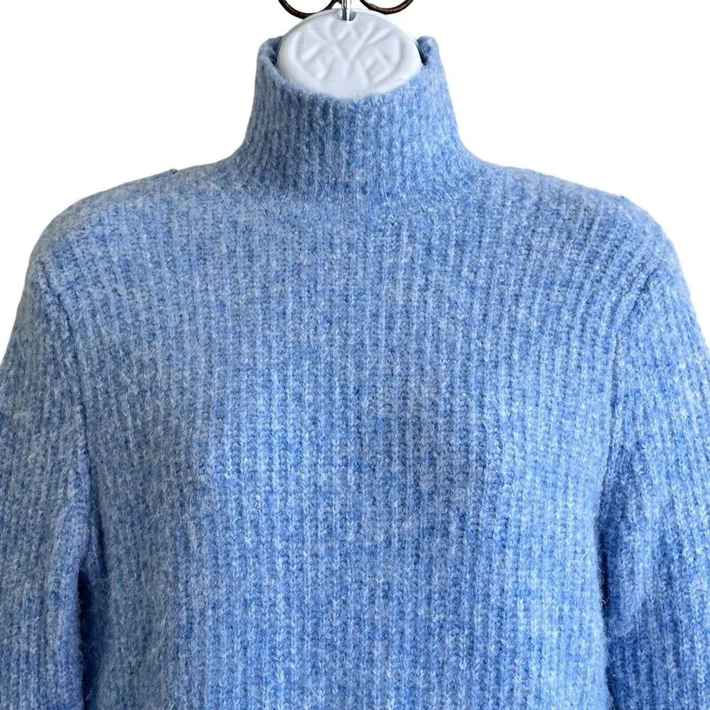 Zara Pullover Knit Ribbed Short Sweater Dress Mock Neck Light Blue Color XS - Image 5