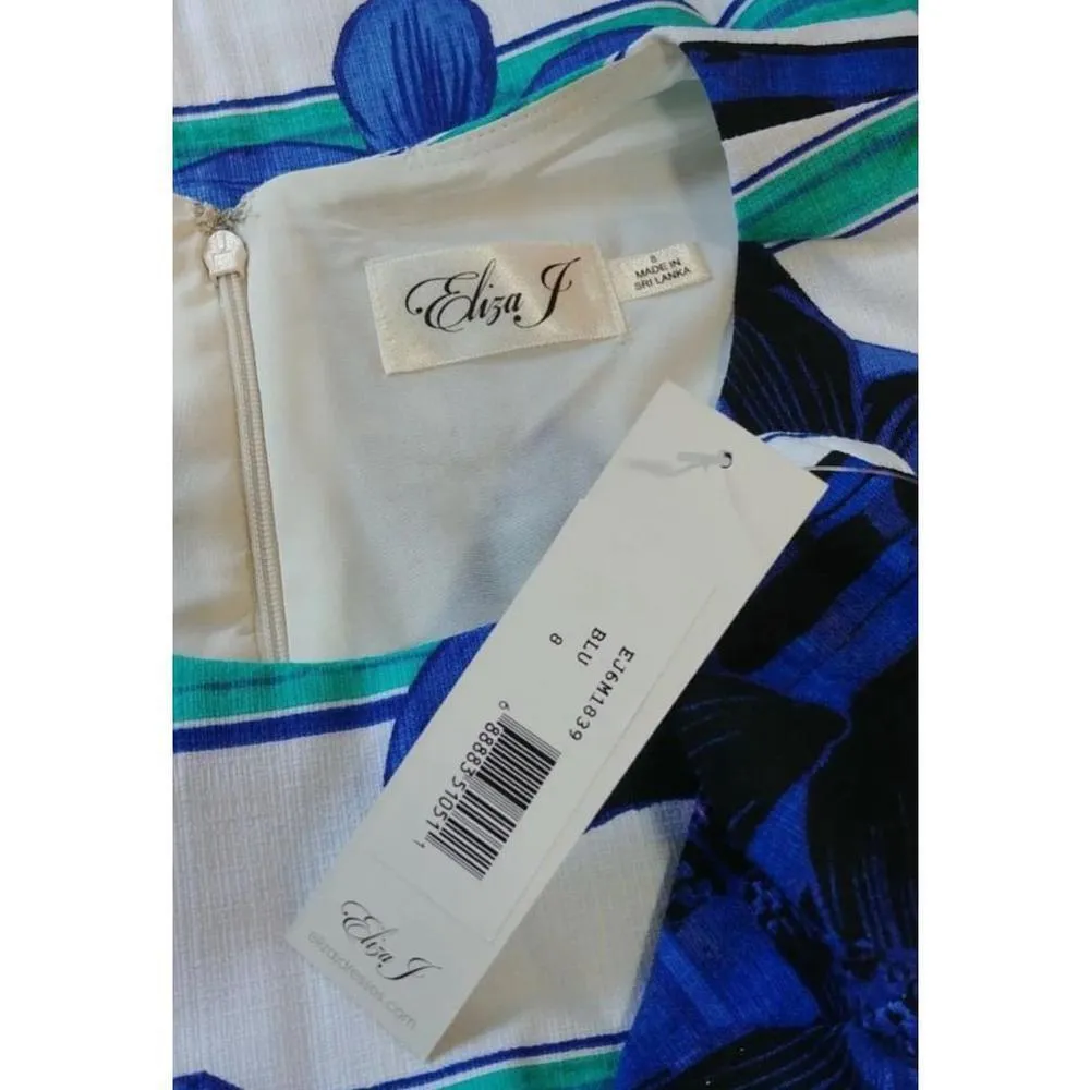 ModCloth Eliza J White Blue & Green Striped Floral Sleeveless A-Line Dress 8 - Image 7