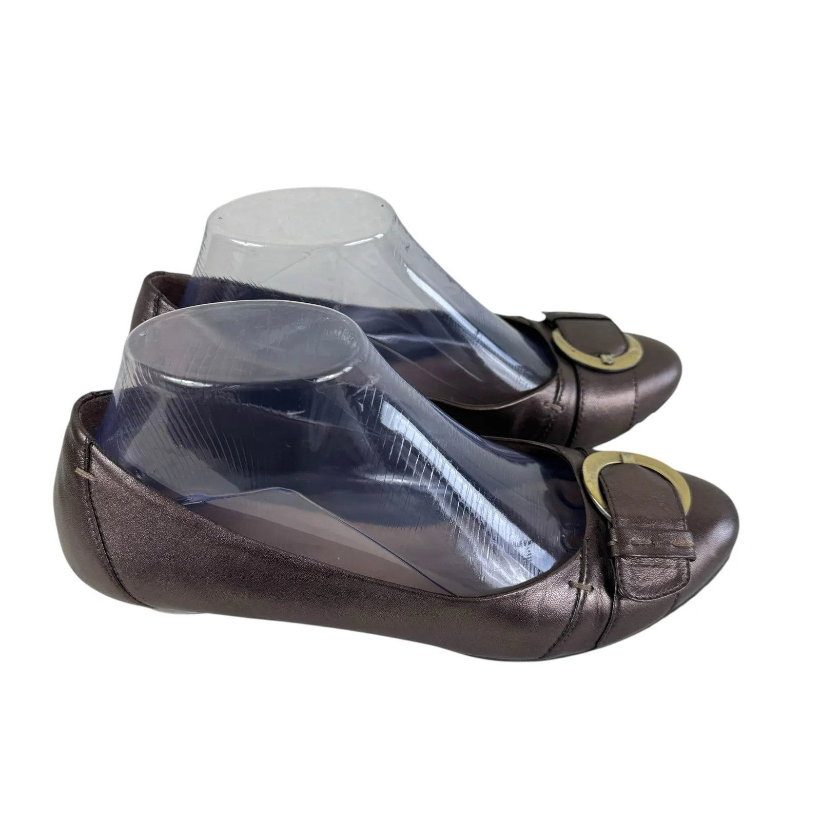 Andrew Geller Brown Metallic Buckle Low Heeled Ballet Slip On Shoes Size 7.5 - Image 2