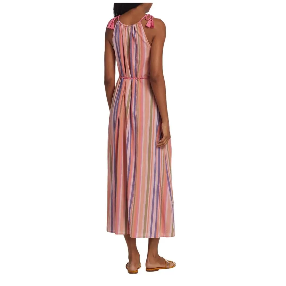 XIRENA Esme Stripe Cotton Dress In Citrus Melange Tie Straps Pockets Large NWT Pink - Image 15