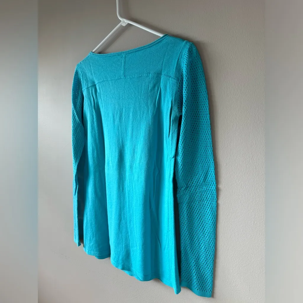 T Tahari Women’s Sea Blue Cashmere/Cotton Blend Long Sleeve‎ Top Size S - Image 6
