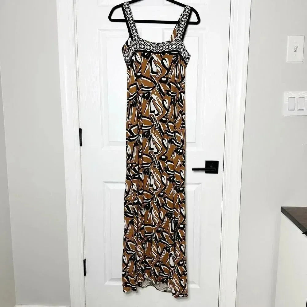 CATO‎ Size S Abstract Brown Black Floral Shift Maxi Dress Square Neckline - Image 8