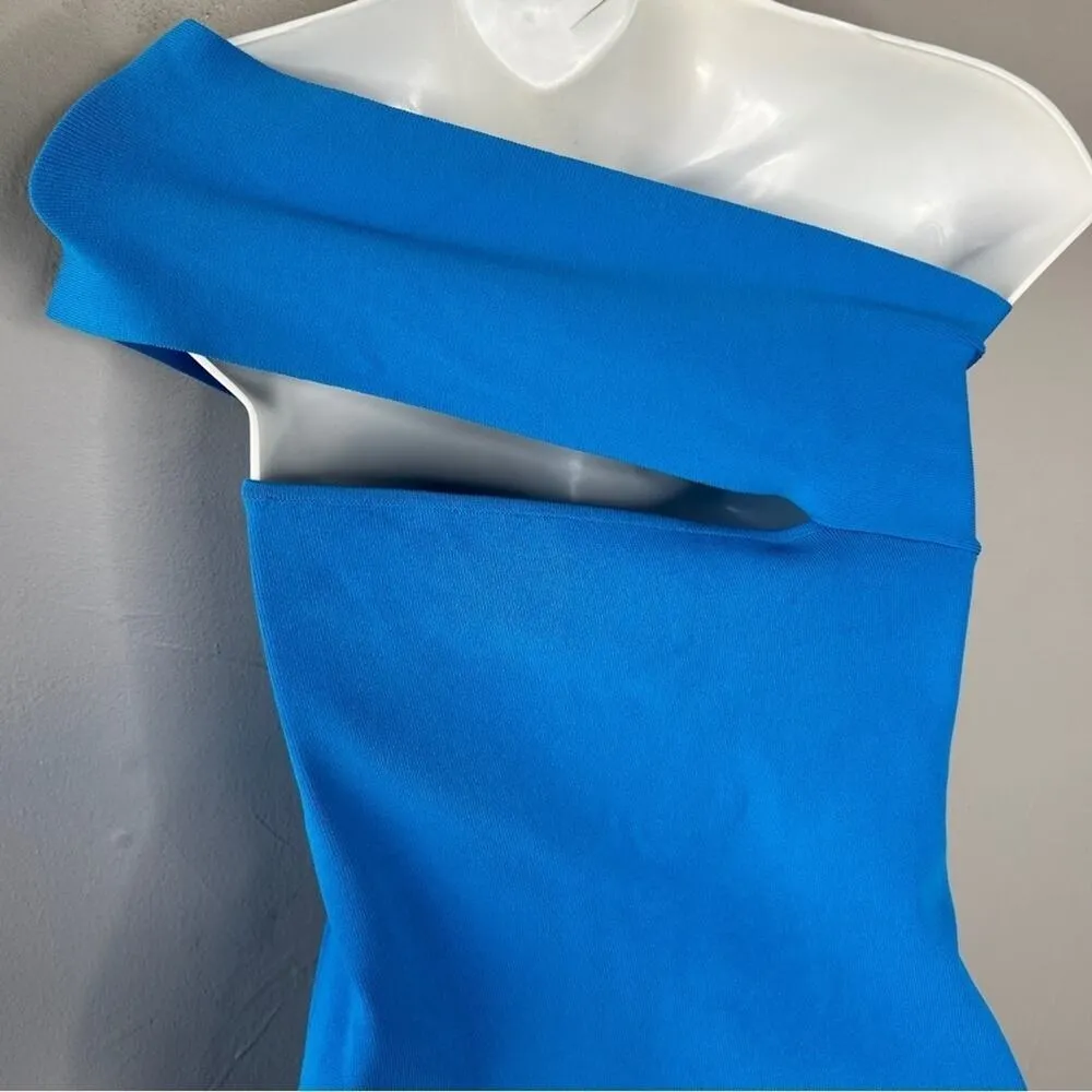 SOLACE LONDON Bodycon Midi Dress Womens Size 10 Knit Cutout One Shoulder Luxury - Image 6