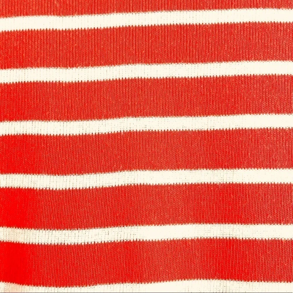 L.L. Bean Pullover Sweater L Thick Knit Striped Orange White 3/4 Sleeves Cotton - Image 2