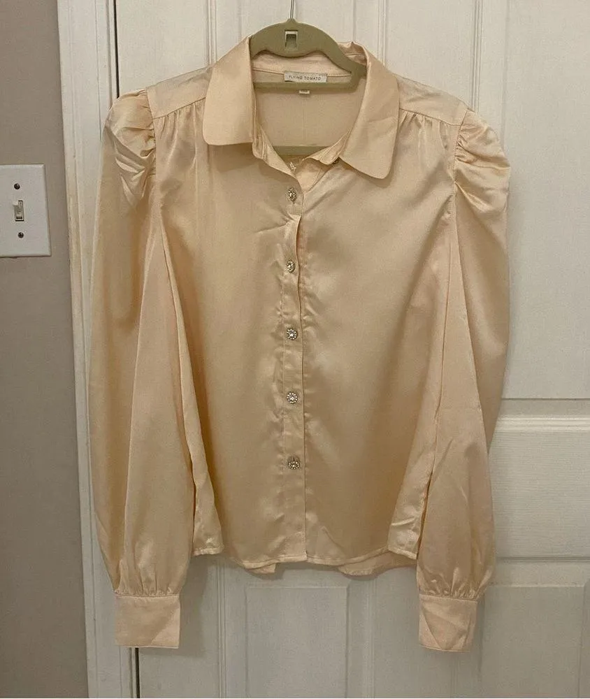 NWT!!  Thankful Love Long-Sleeve Satin Button Down Collared Shirt - Image 9