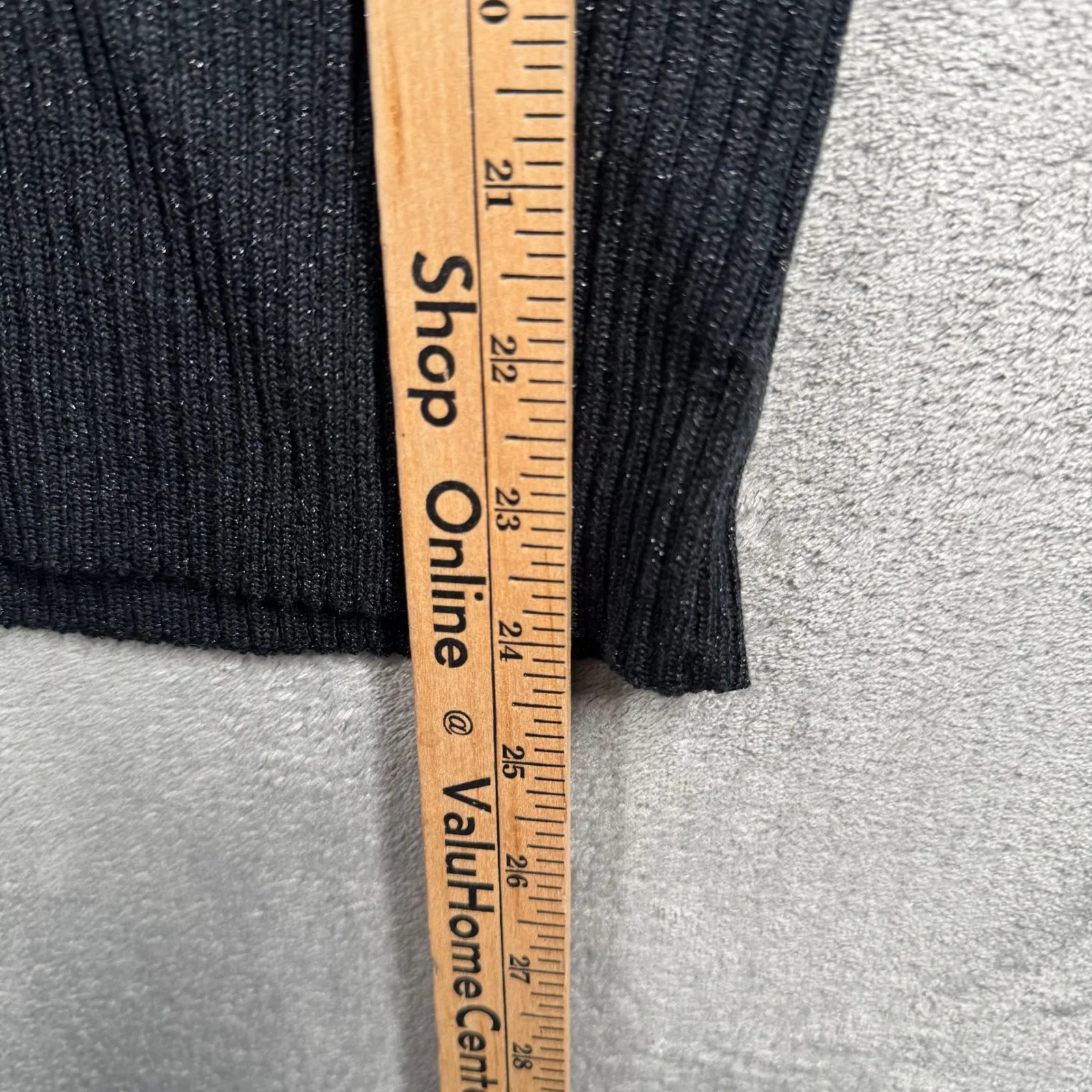 Kathie Lee Collection Knit Top Black Short Sleeve Ribbed V Neck Metallic Large - Image 9