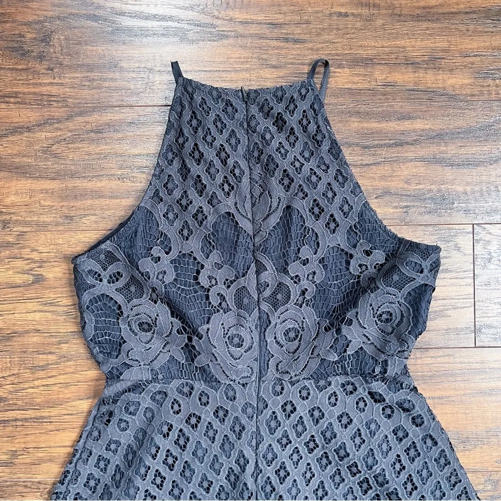Black Swan • Charlotte Lace Skater Dress mini apron neck crochet Charcoal Grey - Image 11
