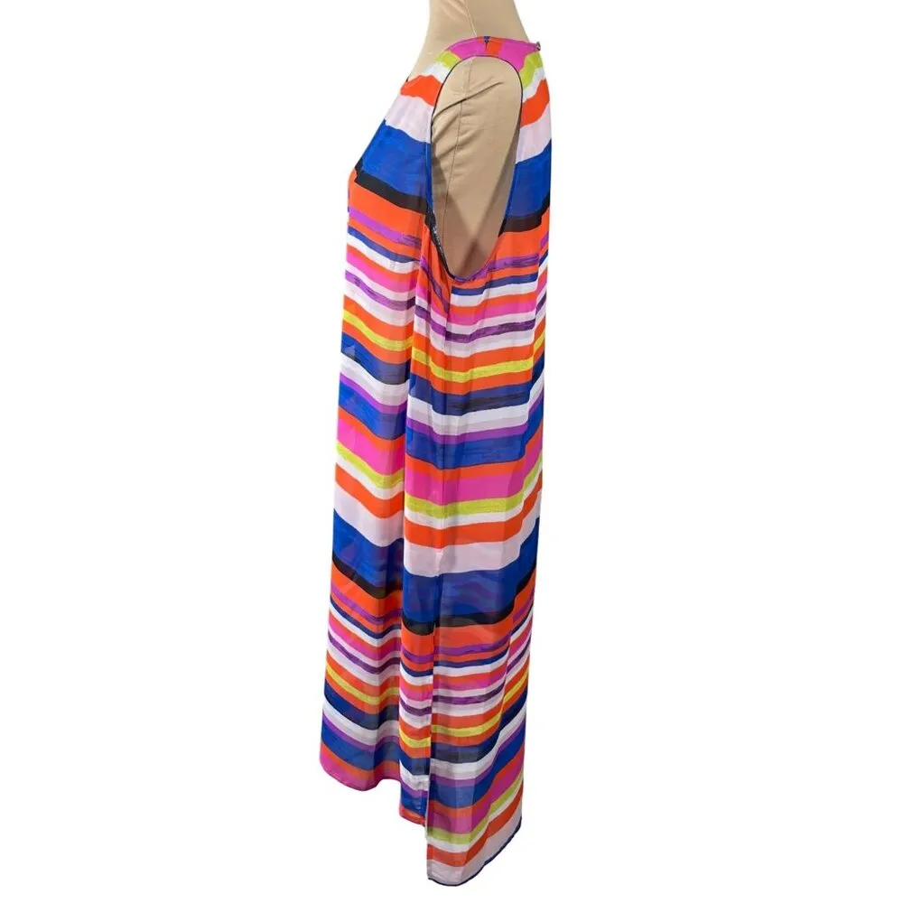 Vince Camuto Swim Cover-Up Tunic Sleeveless Bright L Large Stripe Colorful - Image 2