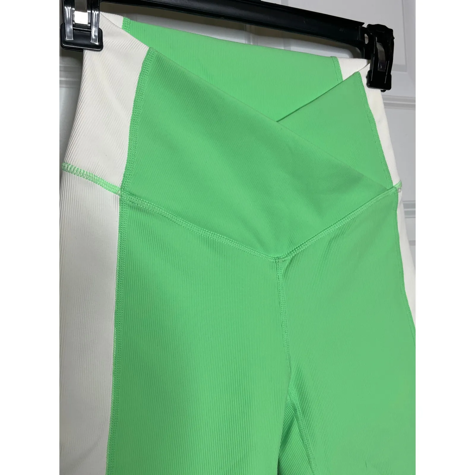 Wilo NEW Ribbed Cross Waist Bike Shorts XS Neon‎ Apple Green and White - Image 2