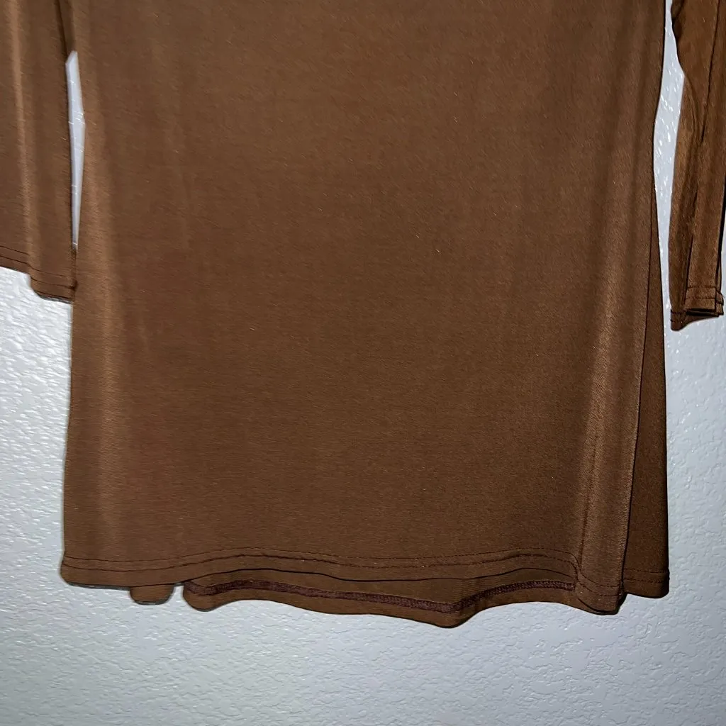 Anticipation Brown Velvet Top Lace Trim 3/4 Sleeve Stretch Shirt Women’s S Black - Image 3