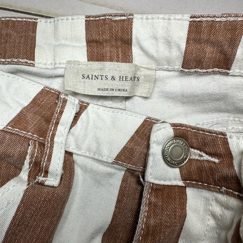 Brown and White Striped Flare Jeans Size undefined - Image 3