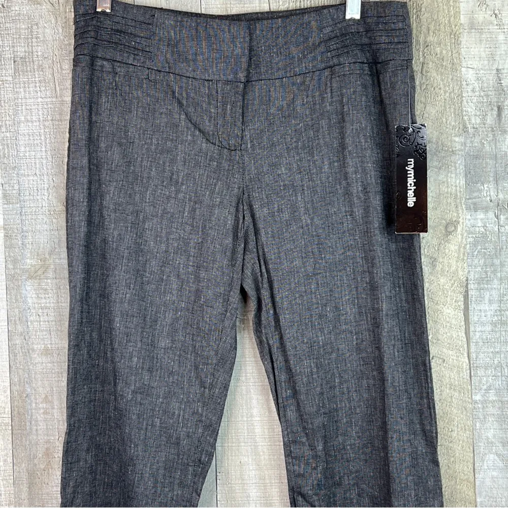 My Michelle Size 7 Cotton/Linen Blend Lightweight Gray/Black Dress Pants - Image 3