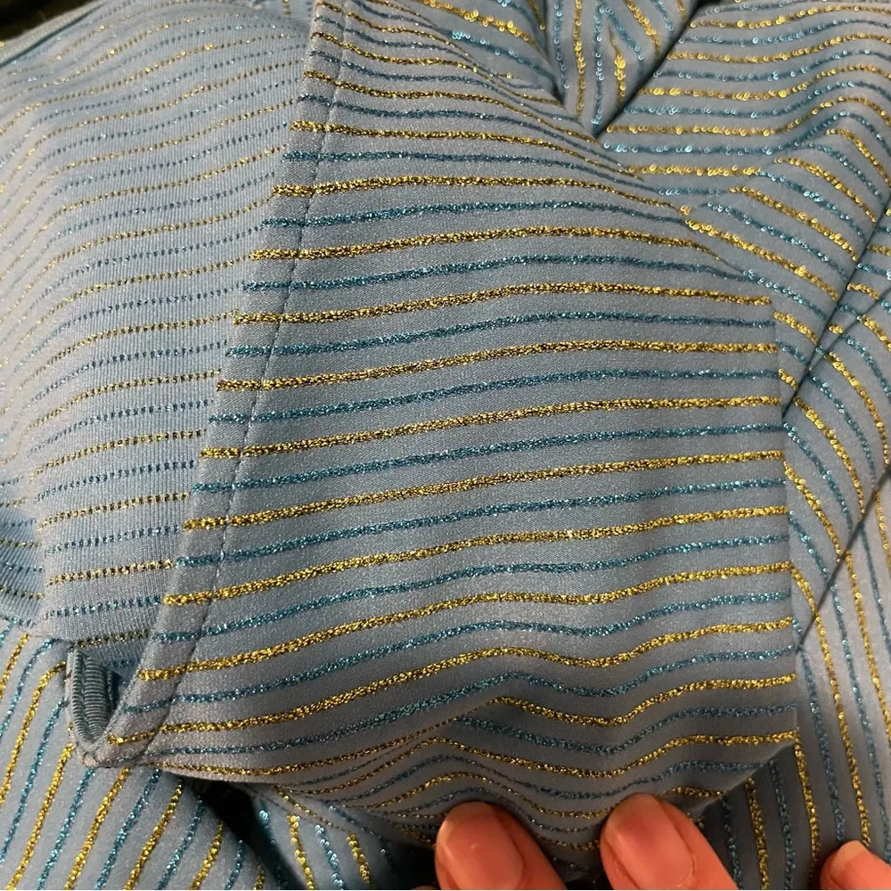 Stine Goya Aqua marine gold Lauren glitter shift dress vneck long sleeve stretch Blue Size M - Image 9