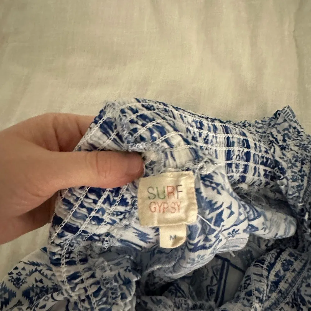 Surf Gypsy Women’s Medium Blue Patterned Tassel Flare Pants Boho - Image 3