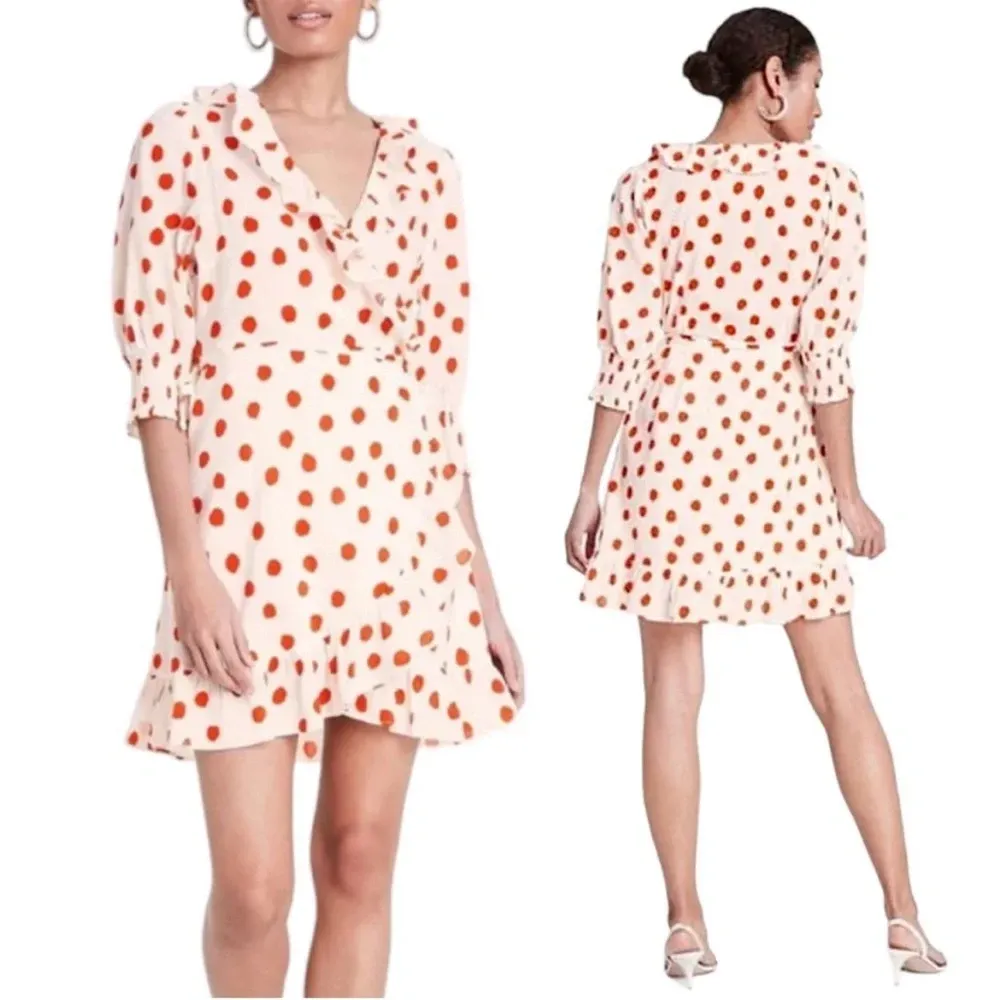 Women’s RIXO by Target Polka Dot Wrap Mini Dress size Small EUC Orange - Image 2