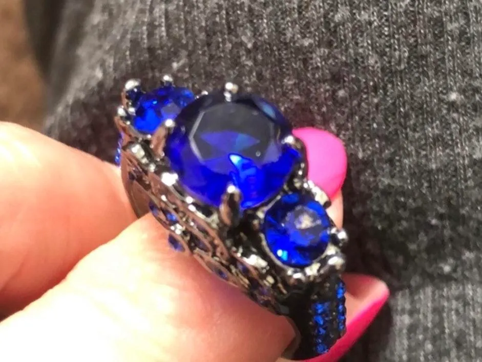 Blue Stone Ring Blackened 925 SS - Image 2